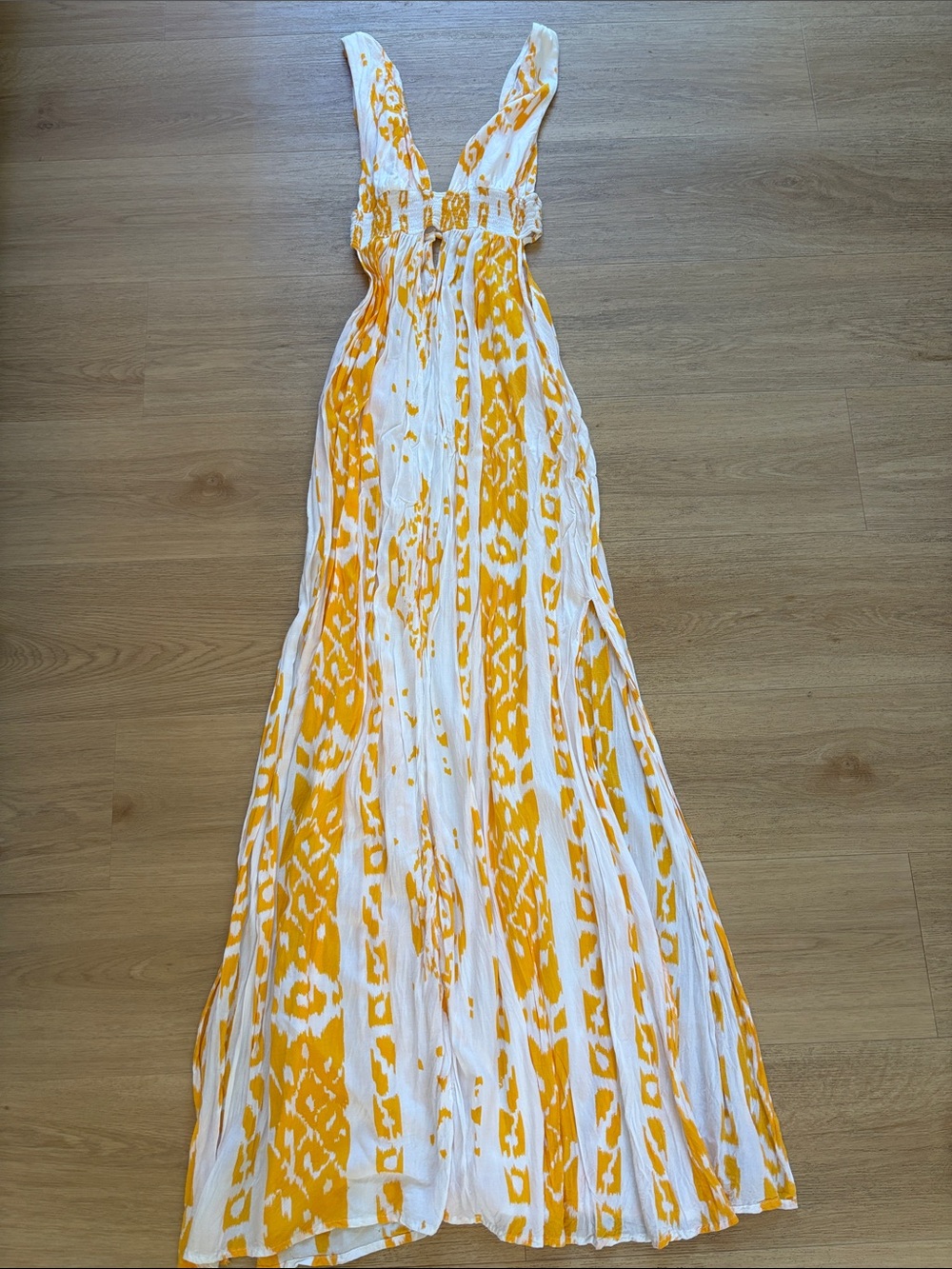 Indah Yellow & White Printed Maxi Dress